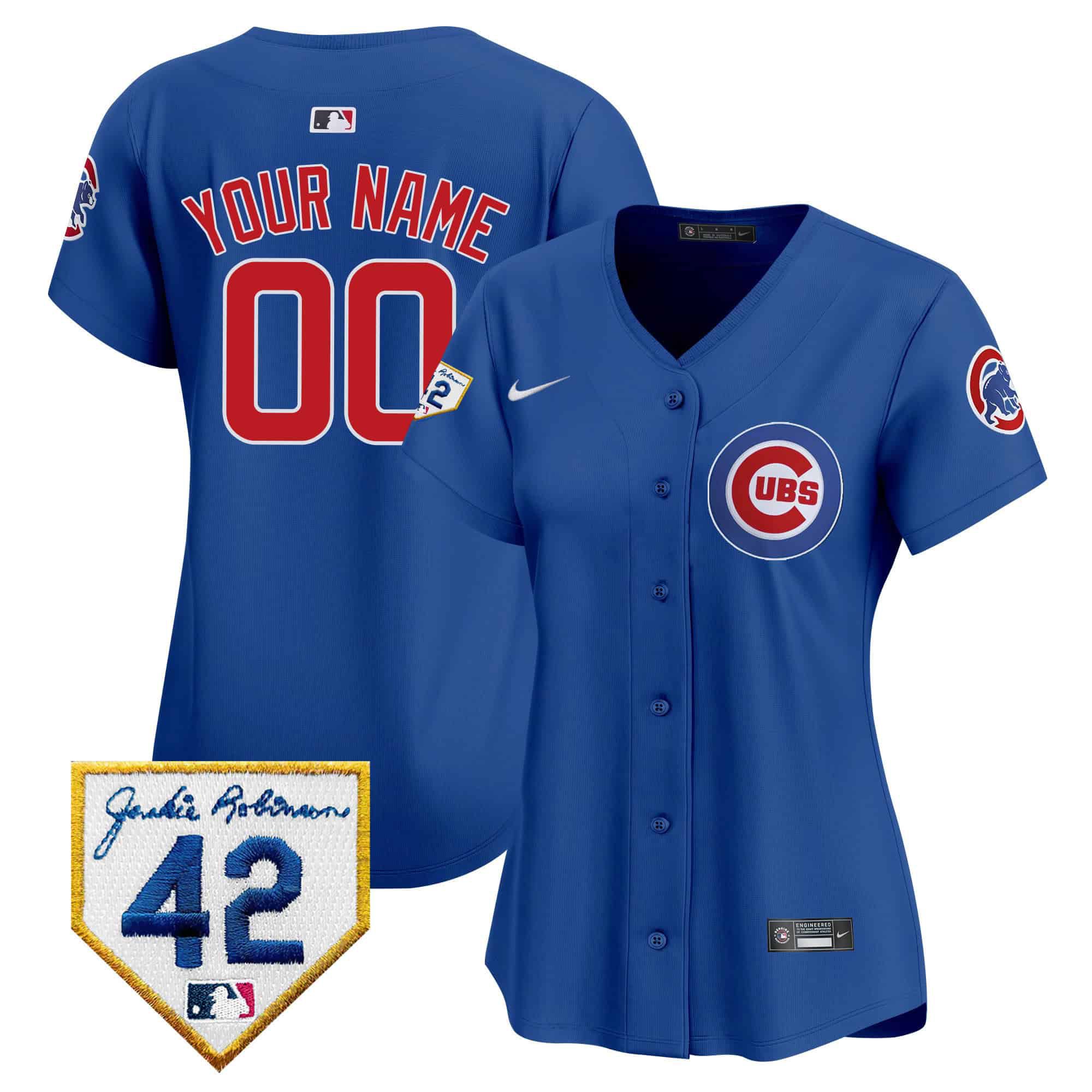 Women Chicago Cubs Blue Nike 2024 Jackie Robinson Patch Vapor Premier Limited Custom MLB Jersey->customized mlb jersey->Custom Jersey